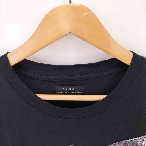 ザラ ZARA スパンコールデザインクルーネックS/S Tシャツ メンズ M