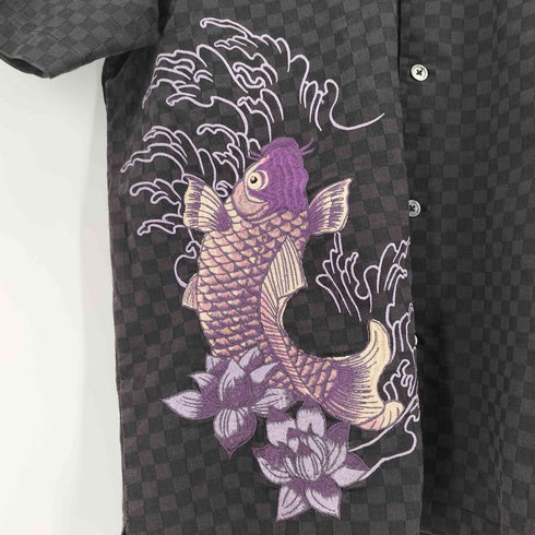 カラクリダマシイ 絡繰魂 紫鯉刺繍 和柄半袖 アロハシャツ メンズ XXL