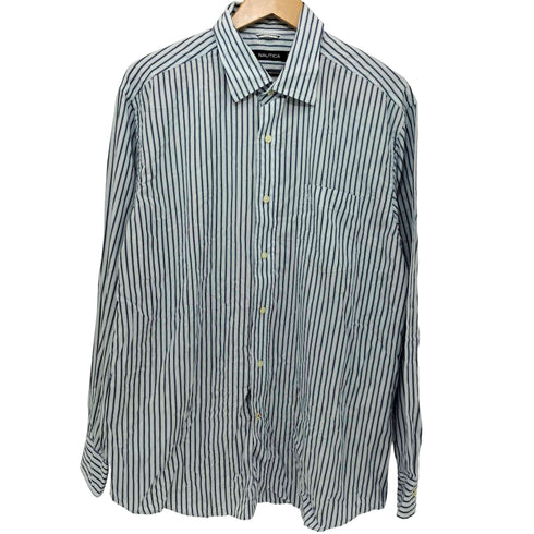 ノーティカ NAUTICA 80-90s ストライプ柄 WRINKLE RESISTANT ロングスリーブシャツ メンズ import:L