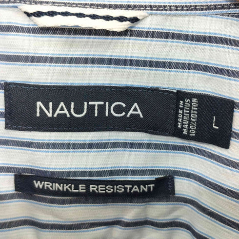 ノーティカ NAUTICA 80-90s ストライプ柄 WRINKLE RESISTANT ロングスリーブシャツ メンズ import:L
