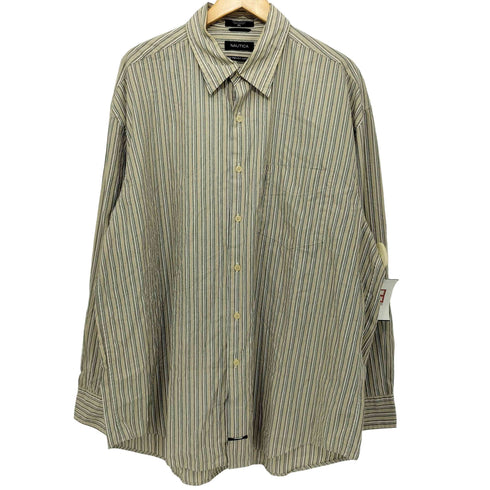 ノーティカ NAUTICA 80-90s ストライプ柄 TWO-PLY COTTON ロングスリーブシャツ メンズ import:XL