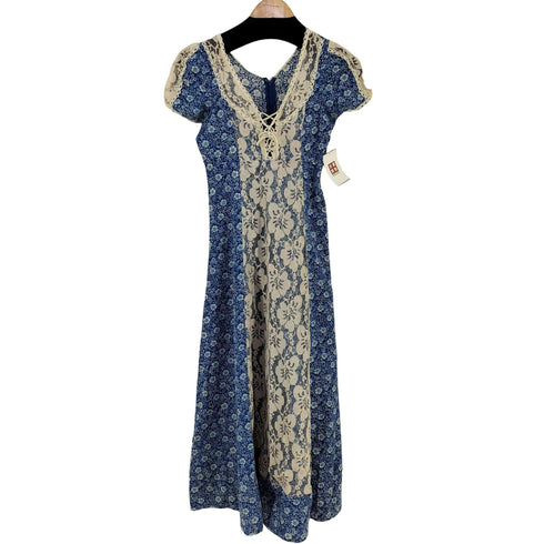 70s VINTAGE レースアップ フラワーレースS/Sワンピース ロケットTALON レディース