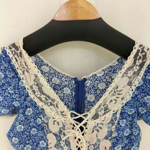 70s VINTAGE レースアップ フラワーレースS/Sワンピース ロケットTALON レディース