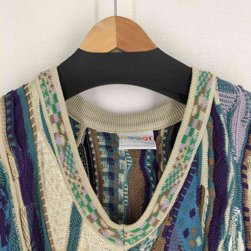 クージー COOGI オーストラリア製 マルチカラー Vネック 3Dニット コットンニット メンズ import:L