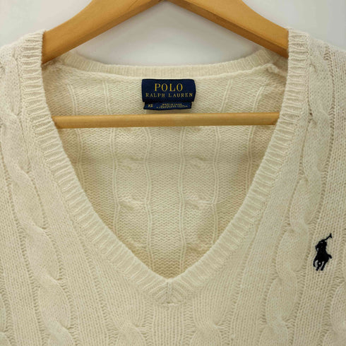 ポロラルフローレン POLO RALPH LAUREN ポニー刺繍 カシミヤ混 ケーブル Vネック ニット レディース import:XS