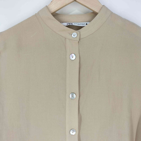 ザラ ZARA ハーフボタンバンドカラーロングシャツ レディース import:XS