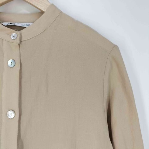 ザラ ZARA ハーフボタンバンドカラーロングシャツ レディース import:XS