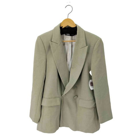 ザラ ZARA LIGHT GREEN FITTED DOUBLE-BREASTED BLAZER ダブルテーラードジャケット メンズ import:L