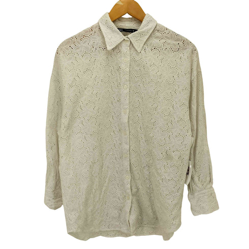 ザラ ZARA フラワーデザインレース L/Sブラウス レディース import:M