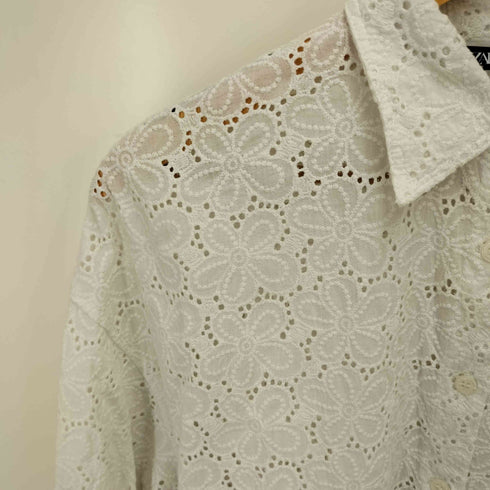 ザラ ZARA フラワーデザインレース L/Sブラウス レディース import:M
