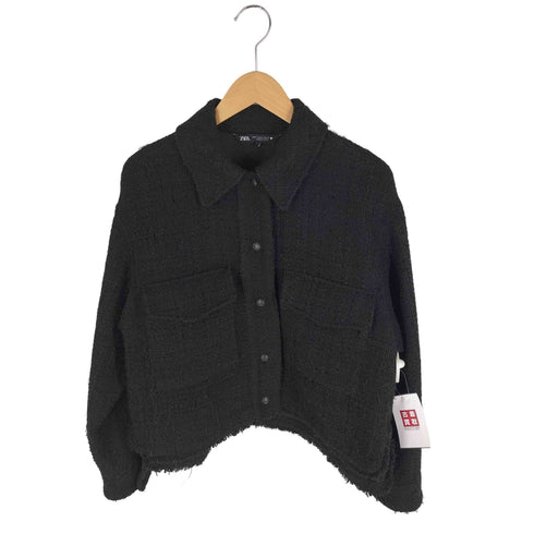 ザラ ZARA ダブル フラップポケット ツイード ショート丈 ジャケット レディース import:M