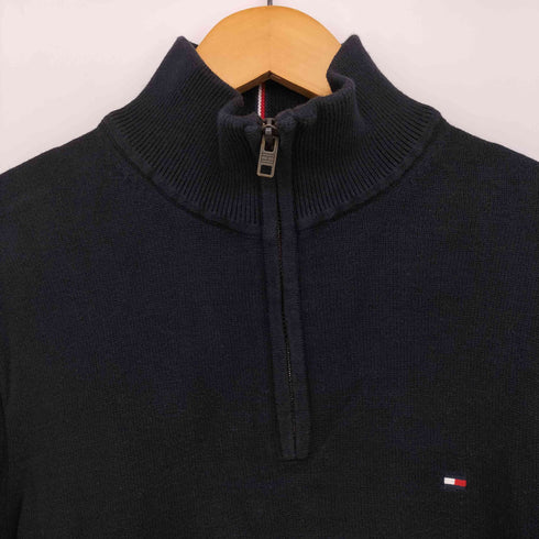 トミーヒルフィガー TOMMY HILFIGER ロゴ 刺繍 ハーフジップ ニット レディース import:M