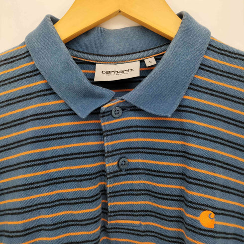 カーハートワークインプログレス Carhartt WIP AKRON POLO ロゴ 刺繍 鹿の子 ボーダー ポロ シャツ メンズ S