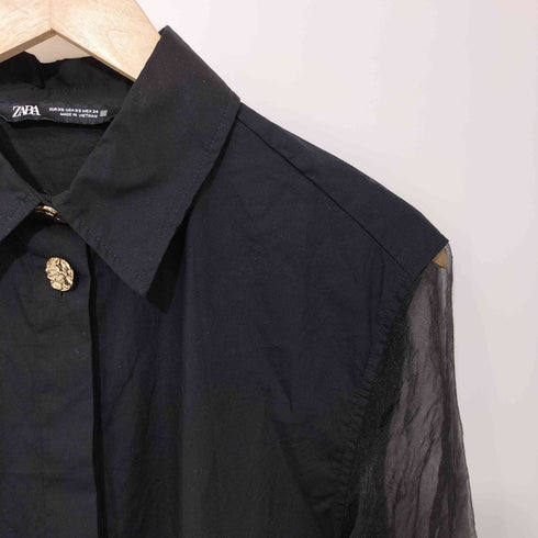 ザラ ZARA コントラストオーガンザ シャツ レディース XS