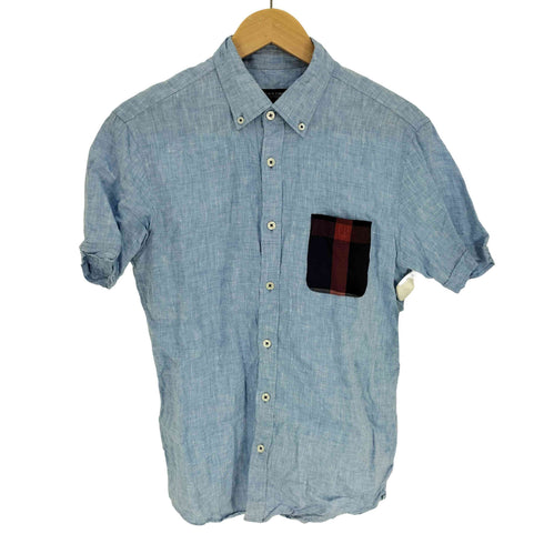 ブラックレーベルクレストブリッジ BLACK LABEL CRESTBRIDGE ポケット 切替 リネン シャンブレー S/S シャツ メンズ import:M
