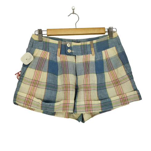 ラグビーラルフローレン Rugby Ralph Lauren リネン100 チェック柄ショートパンツ レディース JPN:0