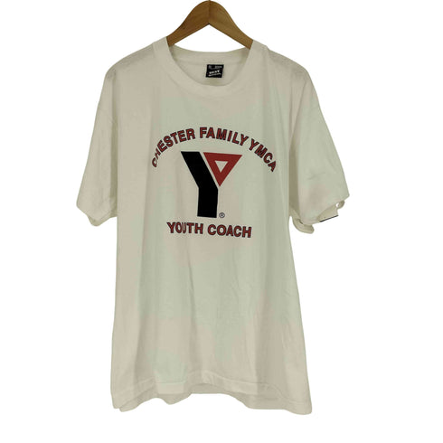 90S USA製 FRUIT OF THE LOOM BEST ボディ CHESTER FAMILY YMCA カレッジプリント S/S Tシャツ シングルステッチ メンズ import:XL