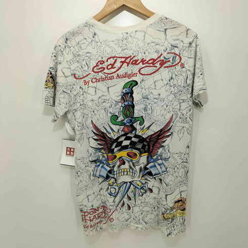 ED HARDY BY CHRISTIAN AUDIGIER 両面プリント スカル ラインストーン クルーネックTシャツ レディース import:S