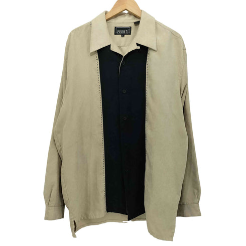 PRONTI 80-90s マイクロスウェード バイカラー ロングスリーブ オープンカラーシャツ メンズ JPN:L