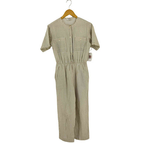 BLAIR BOUTIQUE MADE IN USA ノーカラー ストライプ S/Sシャツオールインワン レディース