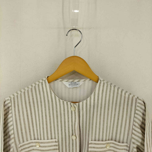BLAIR BOUTIQUE MADE IN USA ノーカラー ストライプ S/Sシャツオールインワン レディース