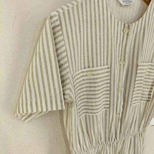 BLAIR BOUTIQUE MADE IN USA ノーカラー ストライプ S/Sシャツオールインワン レディース