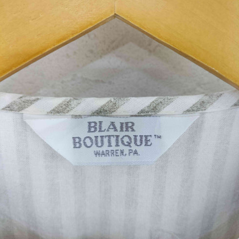 BLAIR BOUTIQUE MADE IN USA ノーカラー ストライプ S/Sシャツオールインワン レディース