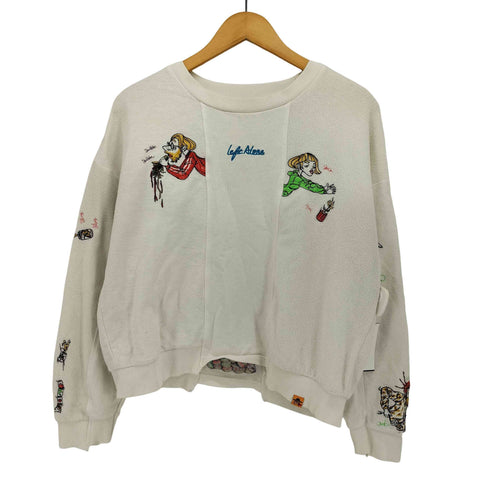レフトアローン LEFT ALONE DOCKING SWEAT キャラクター 刺繍 ドッキング スウェット レディース FREE