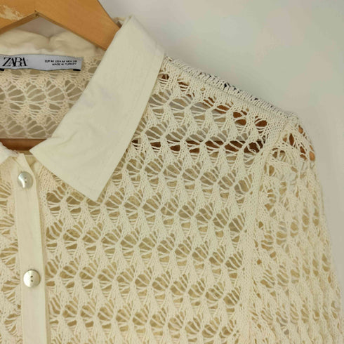 ザラ ZARA POINTELLE KNIT POLO CARDIGAN ニット ポロ カーディガン レディース import:M