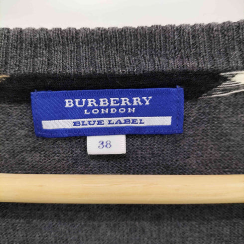 バーバリーブルーレーベル BURBERRY BLUE LABEL ロゴ刺繍 Vネックロングリブニット レディース JPN:38