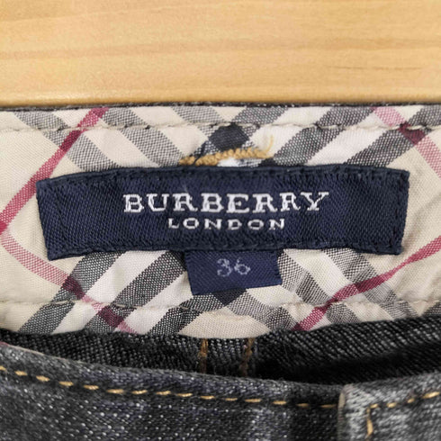 バーバリーロンドン BURBERRY LONDON ノバチェックサイドラインブラックデニムパンツ レディース 36
