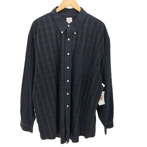 ブルックスブラザーズ 346 BROOKS BROTHERS タータンチェック ブラックウォッチ チェック切替 ボタンダウン ロングスリーブシャツ メンズ import:XXL