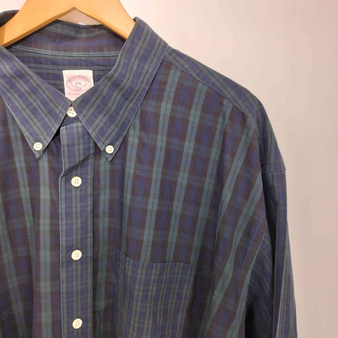 ブルックスブラザーズ 346 BROOKS BROTHERS タータンチェック ブラックウォッチ チェック切替 ボタンダウン ロングスリーブシャツ メンズ import:XXL