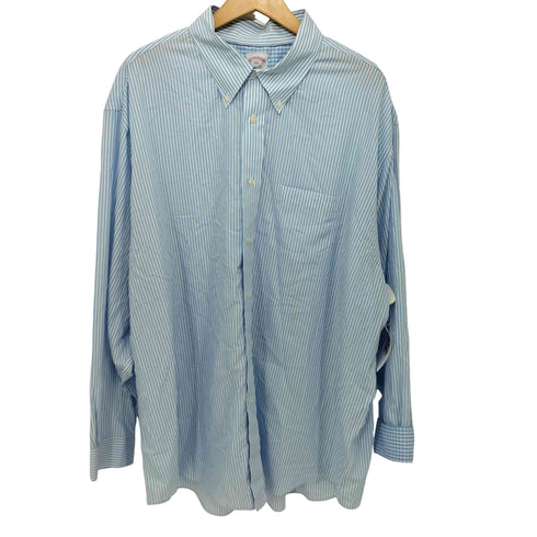 ブルックスブラザーズ BROOKS BROTHERS MADISON ストライプ柄 袖裏ギンガムチェック ボタンダウン ロングスリーブシャツ メンズ import:XXL