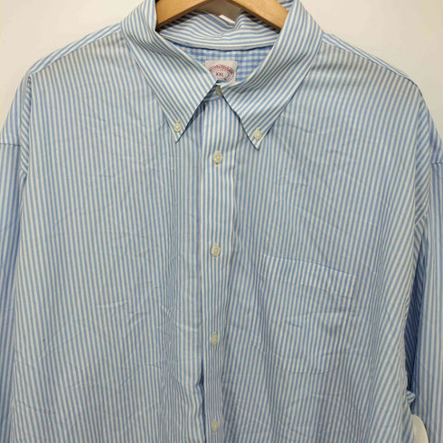 ブルックスブラザーズ BROOKS BROTHERS MADISON ストライプ柄 袖裏ギンガムチェック ボタンダウン ロングスリーブシャツ メンズ import:XXL
