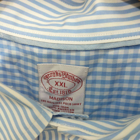 ブルックスブラザーズ BROOKS BROTHERS MADISON ストライプ柄 袖裏ギンガムチェック ボタンダウン ロングスリーブシャツ メンズ import:XXL