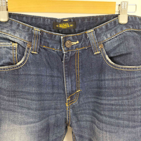 ボンダッチ Von Dutch ロゴ型押しパッチ ステッチデザイン 5ポケット ダメージデニムパンツ メンズ 33
