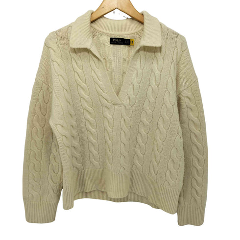 ポロラルフローレン POLO RALPH LAUREN カシミヤ混 ケーブル スキッパーニット レディース import:XS