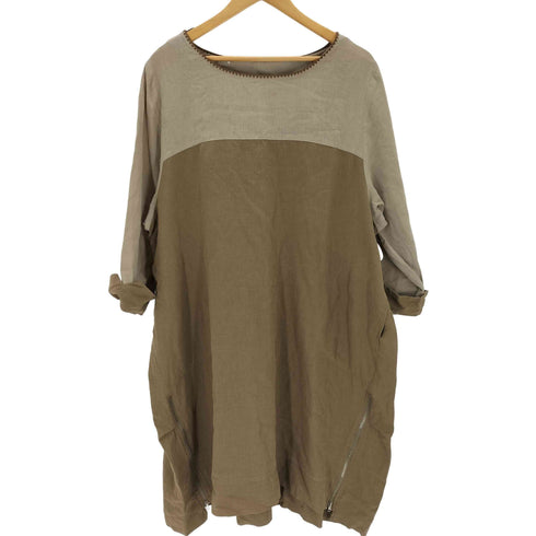 コットンリネン配色切替ワンピース レディース JPN:XL