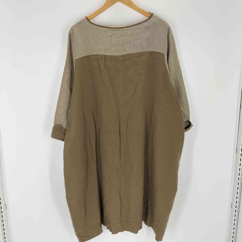 コットンリネン配色切替ワンピース レディース JPN:XL