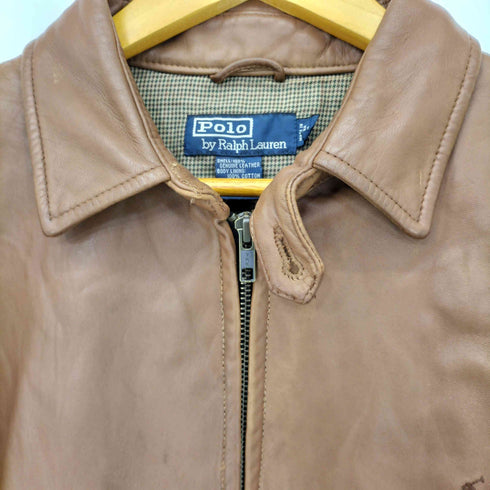 ポロバイラルフローレン Polo by RALPH LAUREN 90S 裏地千鳥格子 ポニー刺繍 ラムレザージップアップジャケット メンズ import:L