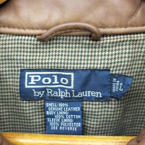 ポロバイラルフローレン Polo by RALPH LAUREN 90S 裏地千鳥格子 ポニー刺繍 ラムレザージップアップジャケット メンズ import:L