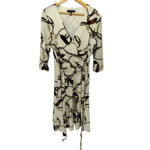ローレンラルフローレン LAUREN RALPH LAUREN ベルト柄 カシュクールロングワンピース レディース import:S