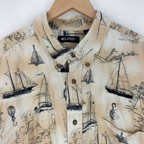 ピューリタン PURITAN 船柄 コットン ボタンダウンシャツ メンズ 2XL
