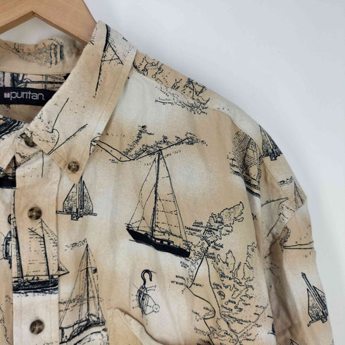 ピューリタン PURITAN 船柄 コットン ボタンダウンシャツ メンズ 2XL