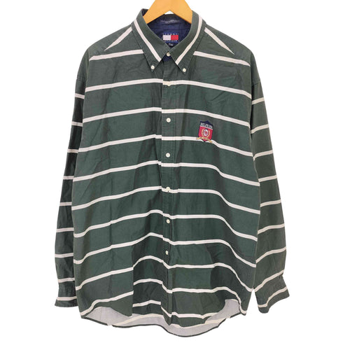 トミーヒルフィガー TOMMY HILFIGER 90S エンブレム刺繍 ボーダー ボタンダウンシャツ メンズ import:XL