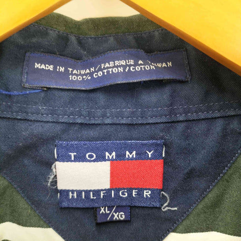 トミーヒルフィガー TOMMY HILFIGER 90S エンブレム刺繍 ボーダー ボタンダウンシャツ メンズ import:XL