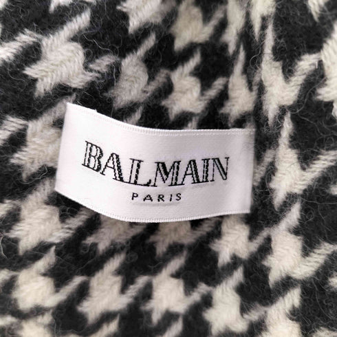 バルマンパリ BALMAIN PARIS 千鳥格子柄 ウール フリンジマフラー レディース