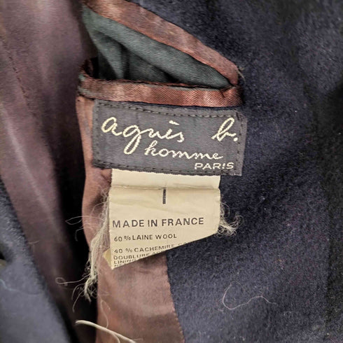 アニエスベーオム Agnes b.homme 90S フランス製 比翼ボタン カシミヤ混 ウール ステンカラーコート メンズ 1