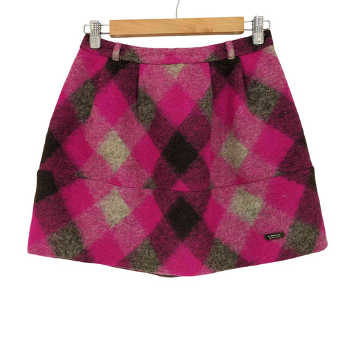 バーバリーブルーレーベル BURBERRY BLUE LABEL ロゴプレート ウールチェックミニスカート レディース 38